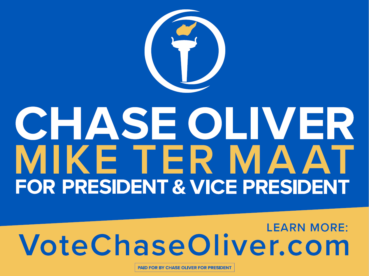 18"x24" Chase Oliver Mike ter Maat for President 2024 Yard Sign Chase